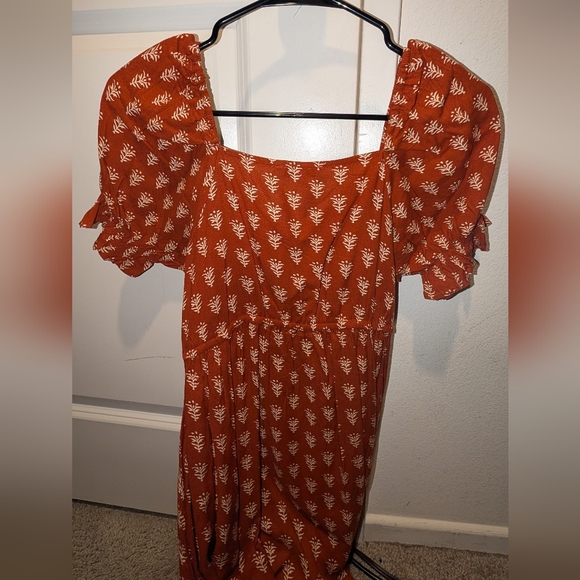 Patrons of Peace Burnt Orange Autumn Maxi Sundress with Puff Sleeves - Picture 3 of 4